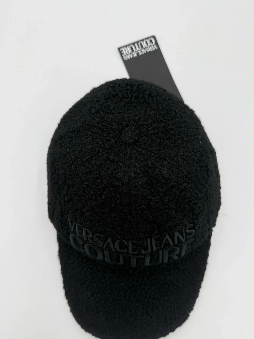 NWT Versace Jeans Couture Black Bouclé Teddy Baseball Cap Hat Logo AUTHENTIC